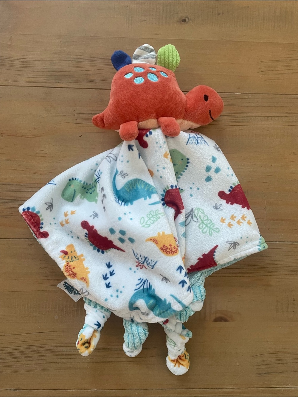 Mary Meyer Dinosaur Lovey Blanket Soother Orange Knotted Corners Dino Baby